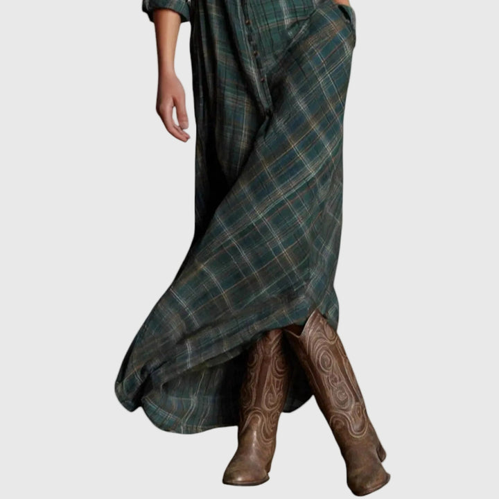 Katherine™ | Green Check Maxi Shirt Dress