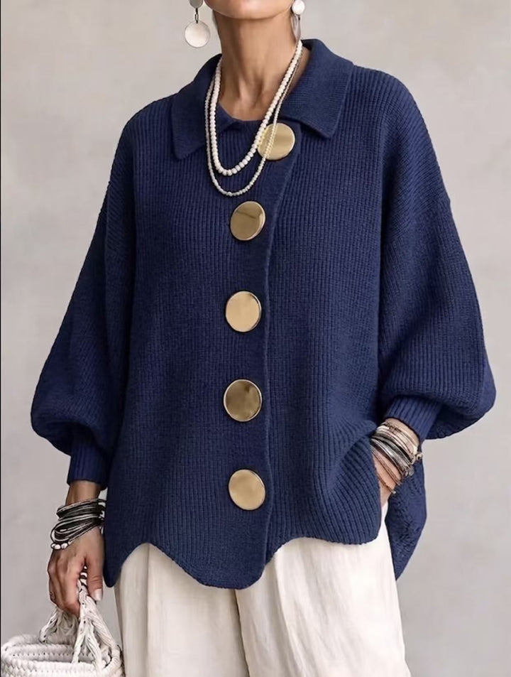 Trish Oversized Collared Cardigan in Navy