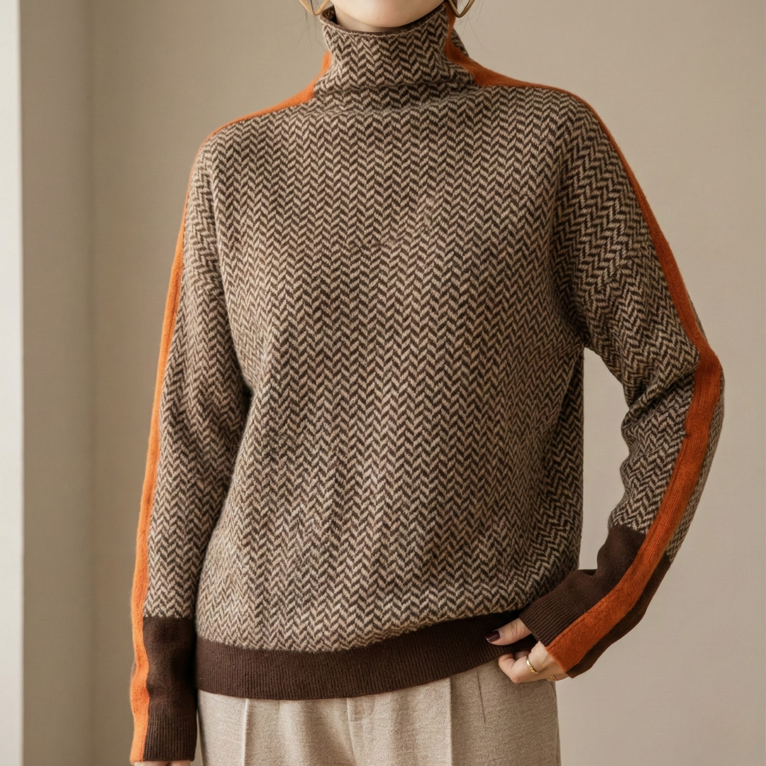 Ruth™ | High-Collar Chevron Jumper