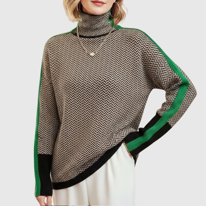 Ruth™ | High-Collar Chevron Jumper