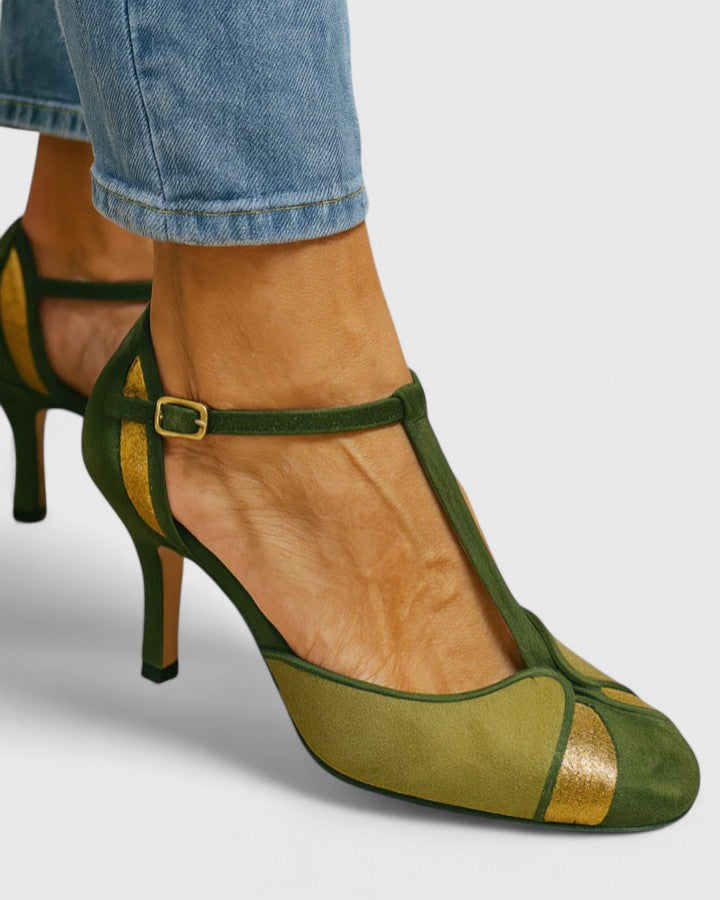 Wendy™ | Green T-Strap Heels
