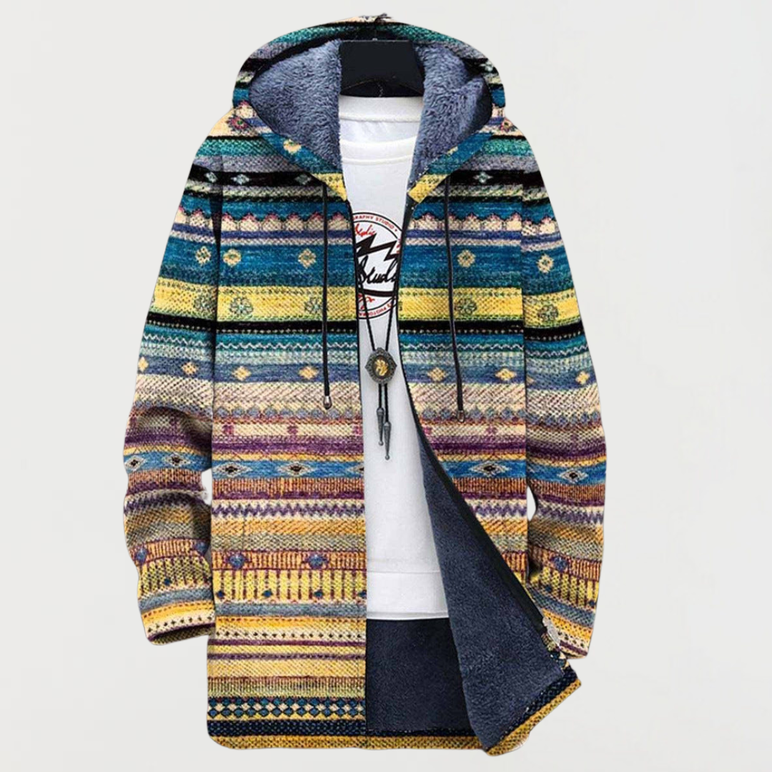 Helena™ | Hooded Jacket with Wave Folk Pattern