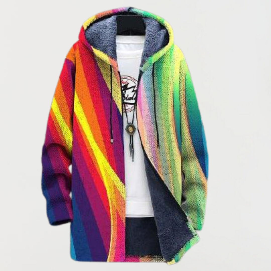 Janine™ | Hooded Jacket in Rainbow Stripes