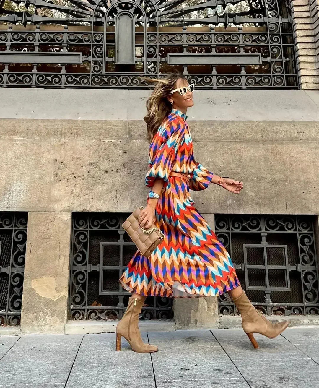 Caroline™ | Geometric Print Maxi Dress