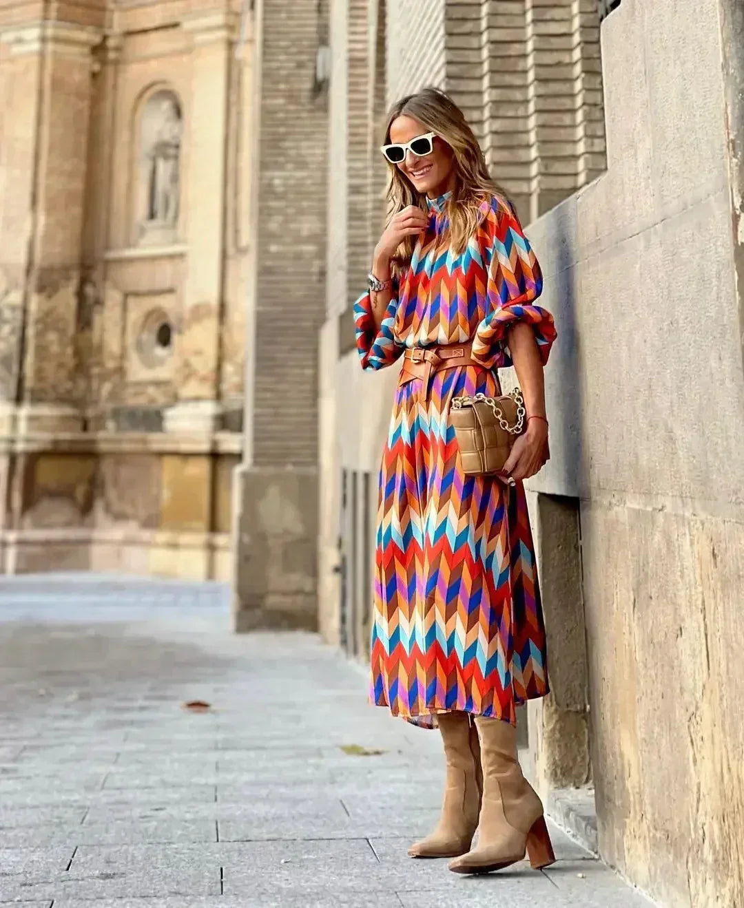 Caroline™ | Geometric Print Maxi Dress