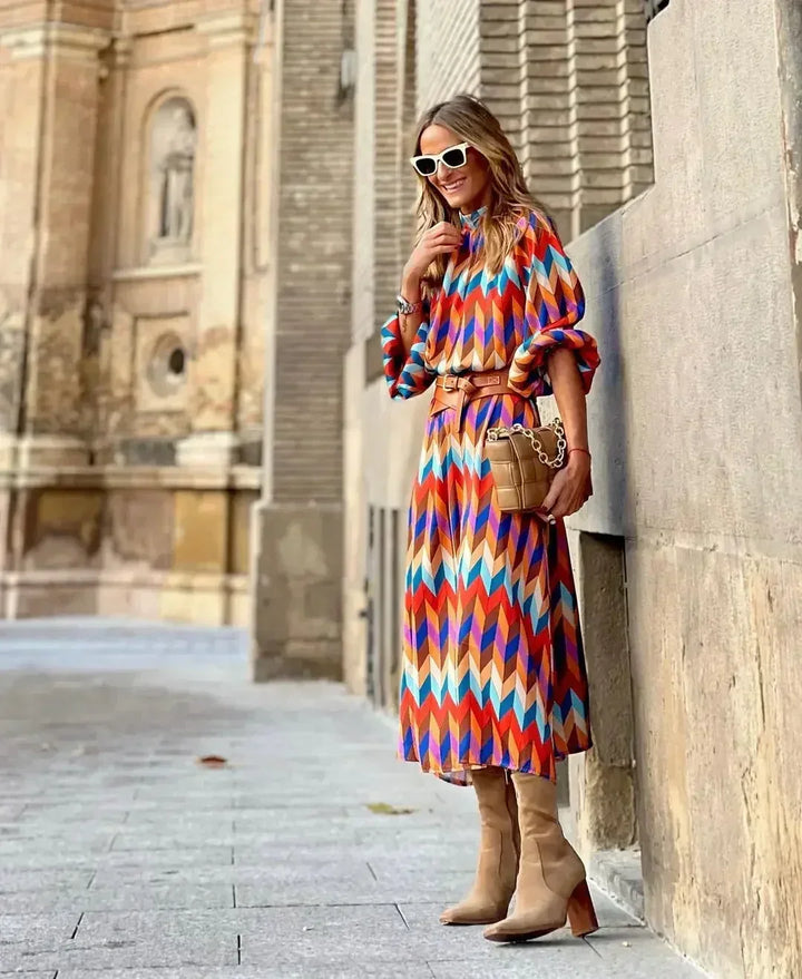 Caroline™ | Geometric Print Maxi Dress