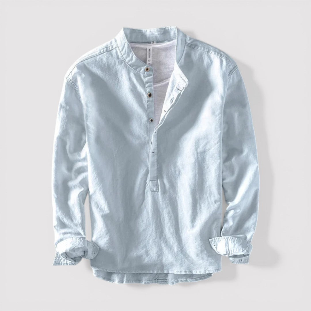 Michael Sydney men's band-collar shirt, front view