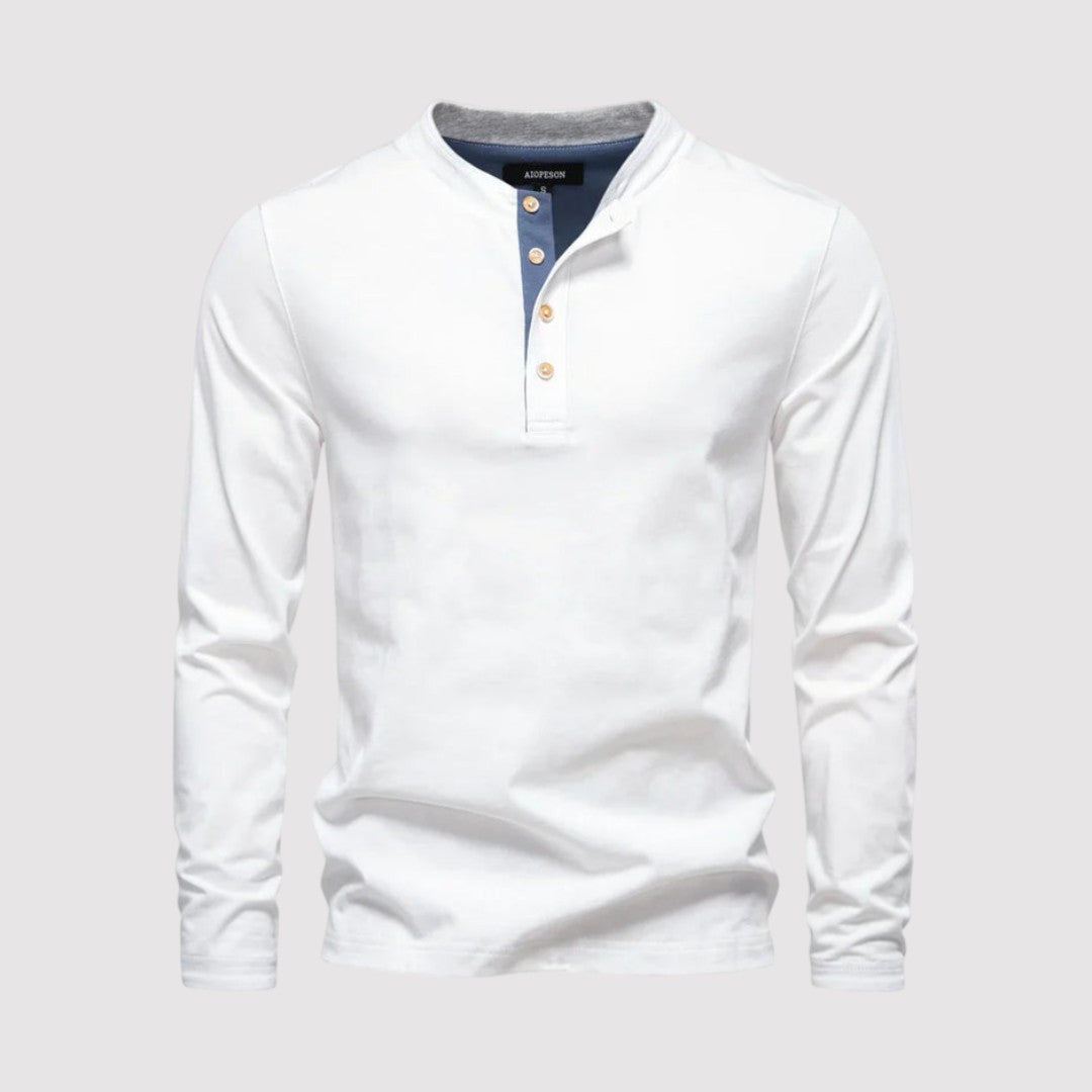 Michael Sydney men's long-sleeve henley top, front view
