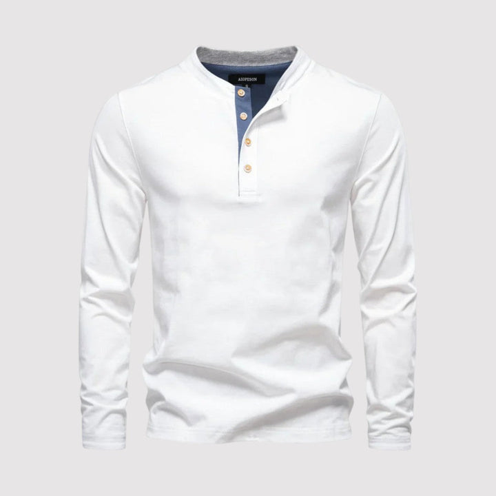 Michael Sydney men's long-sleeve henley top, front view