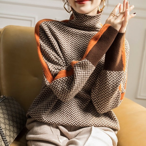 Ruth™ | High-Collar Chevron Jumper