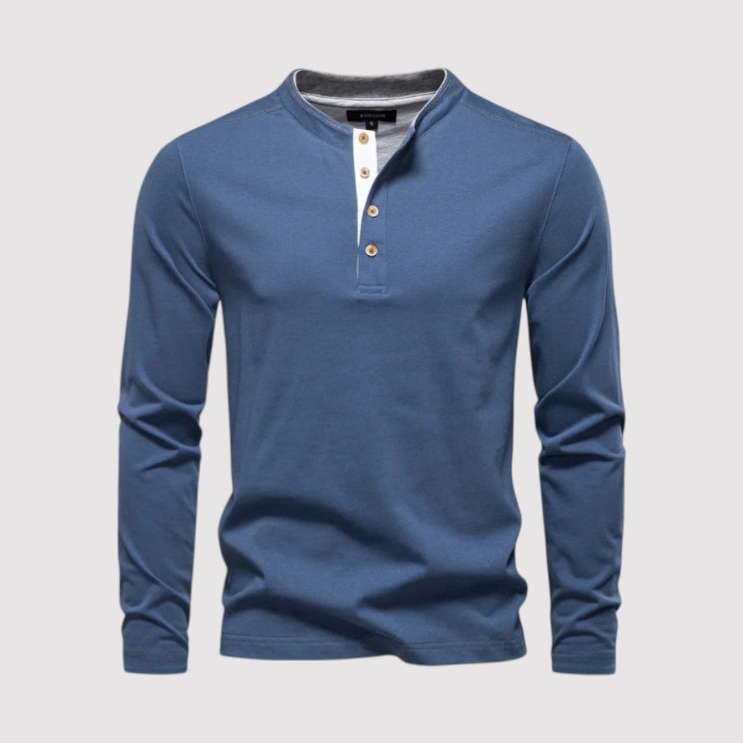 Michael Sydney men's long-sleeve henley top, front view