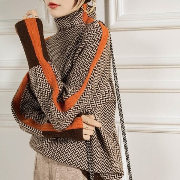 Ruth™ | High-Collar Chevron Jumper
