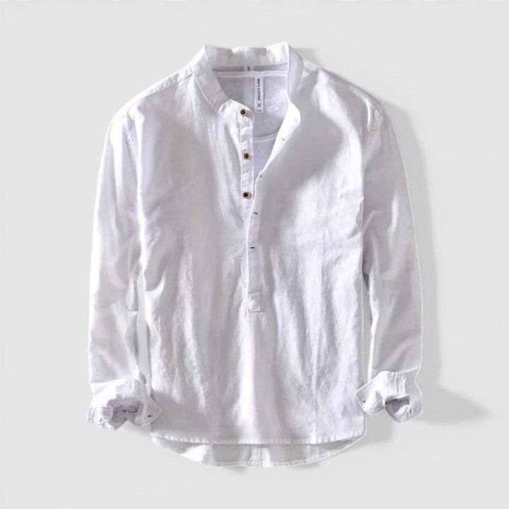 Michael Sydney men's band-collar shirt, front view