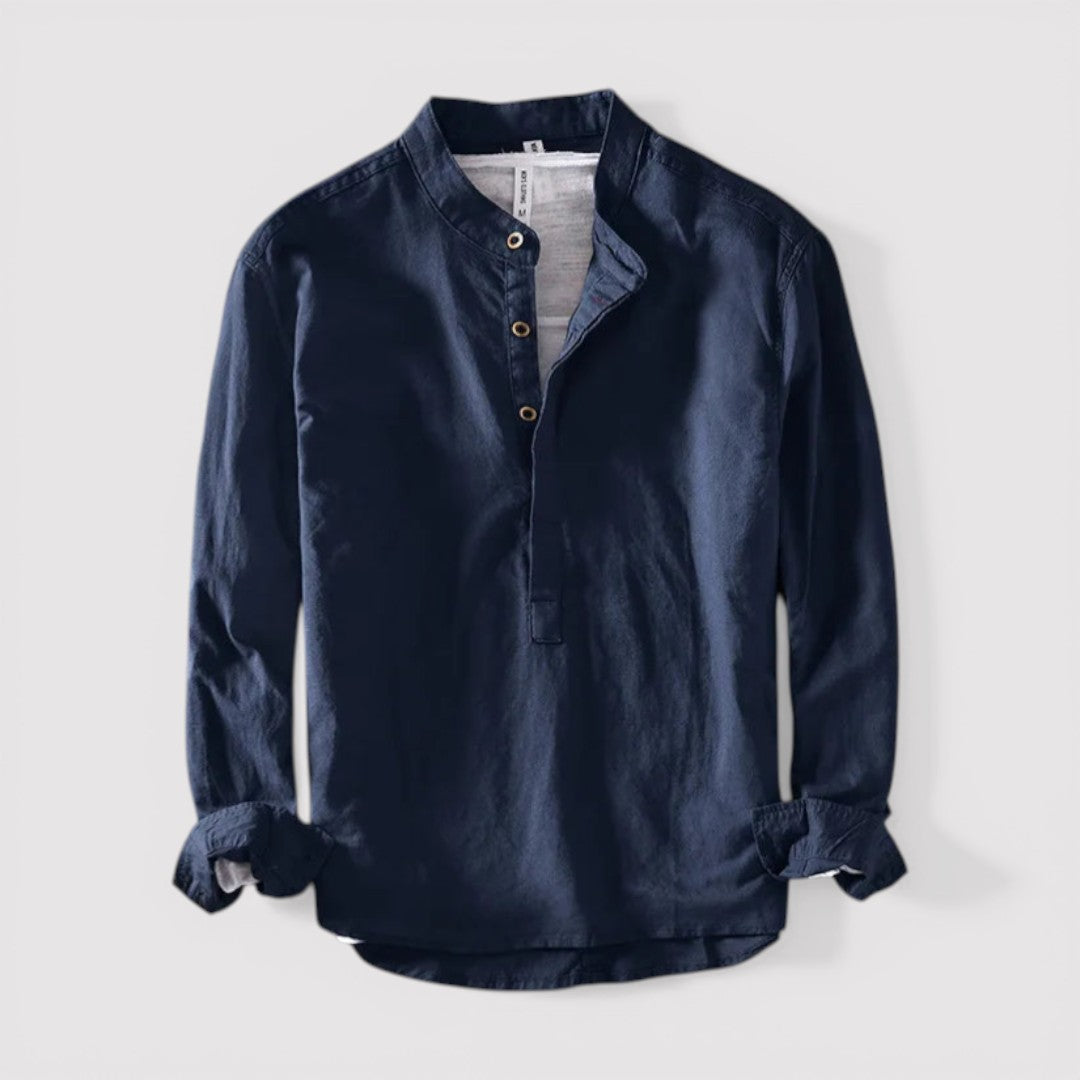 Michael Sydney men's band-collar shirt, front view