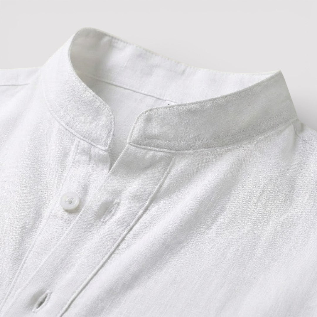 Michael Sydney men's band collar shirt, front view