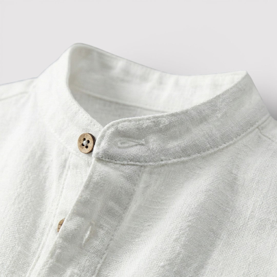 Michael Sydney men's short-sleeve shirt with mandarin collar, front view