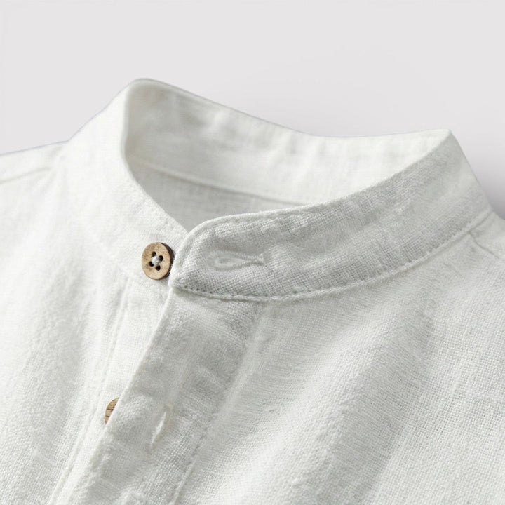 Michael Sydney men's short-sleeve shirt with mandarin collar, front view
