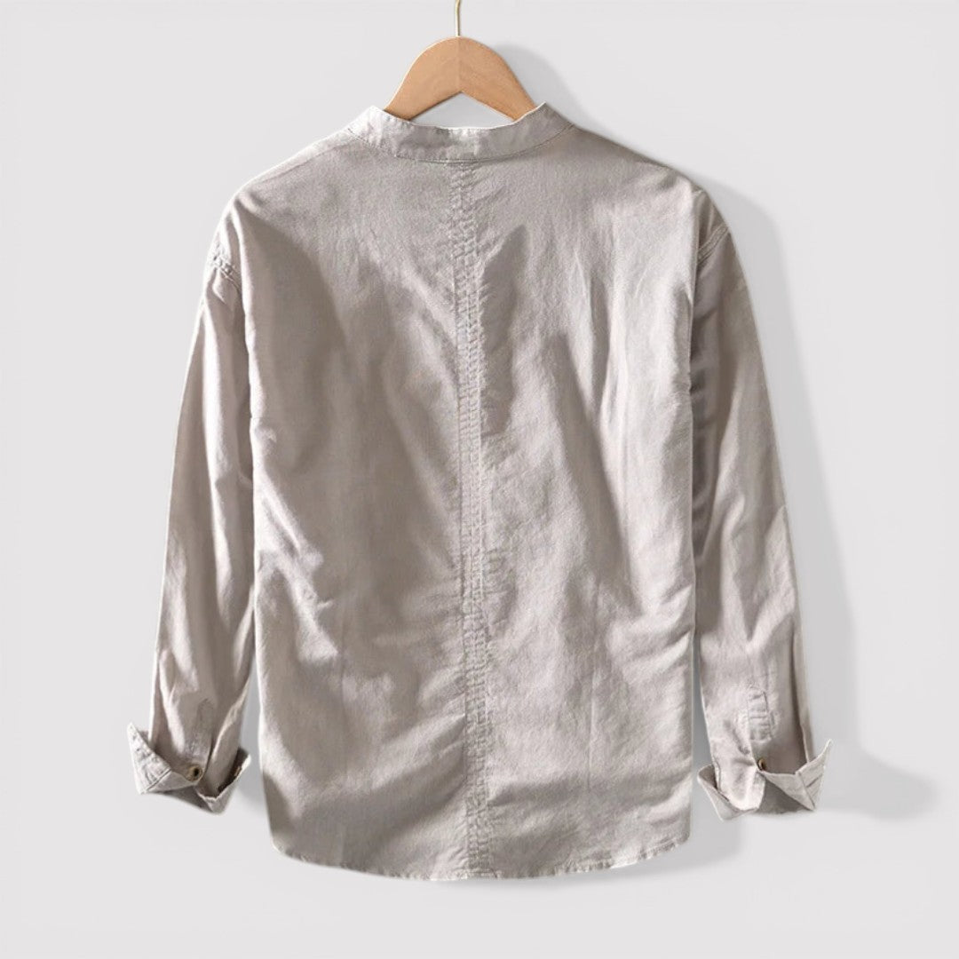 Michael Sydney men's band-collar shirt, front view