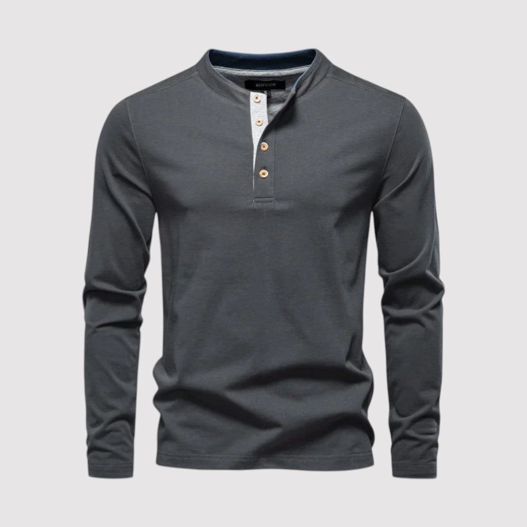 Michael Sydney men's long-sleeve henley top, front view