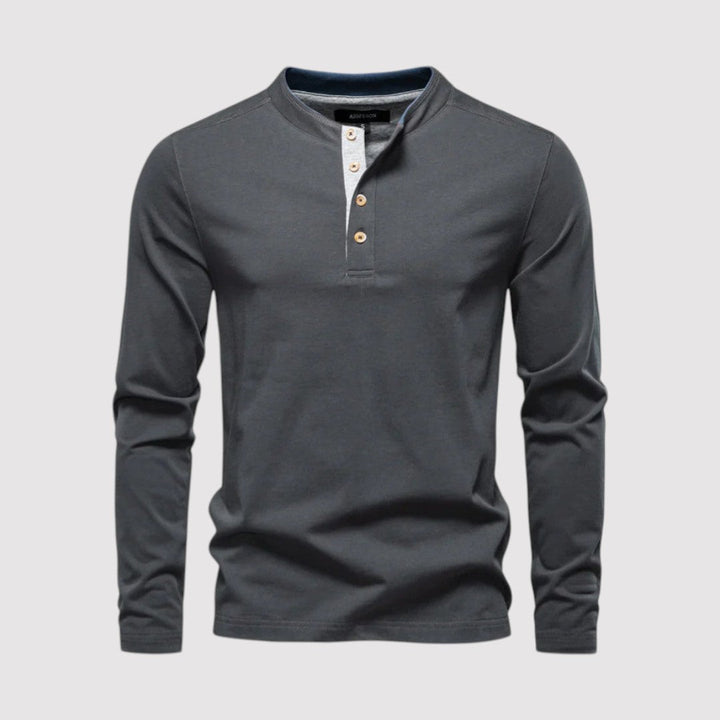 Michael Sydney men's long-sleeve henley top, front view
