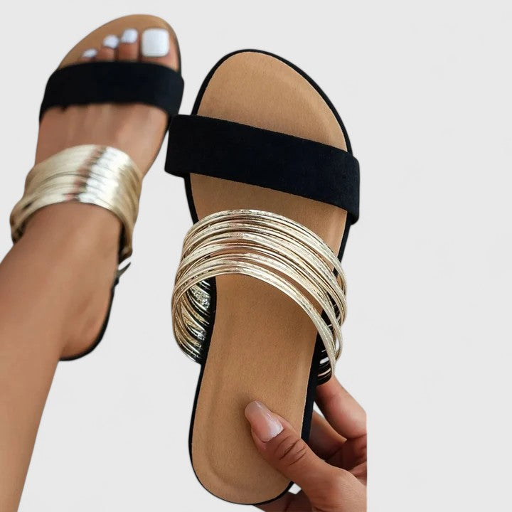 Sally™ | Metallic Slip-On Sandals