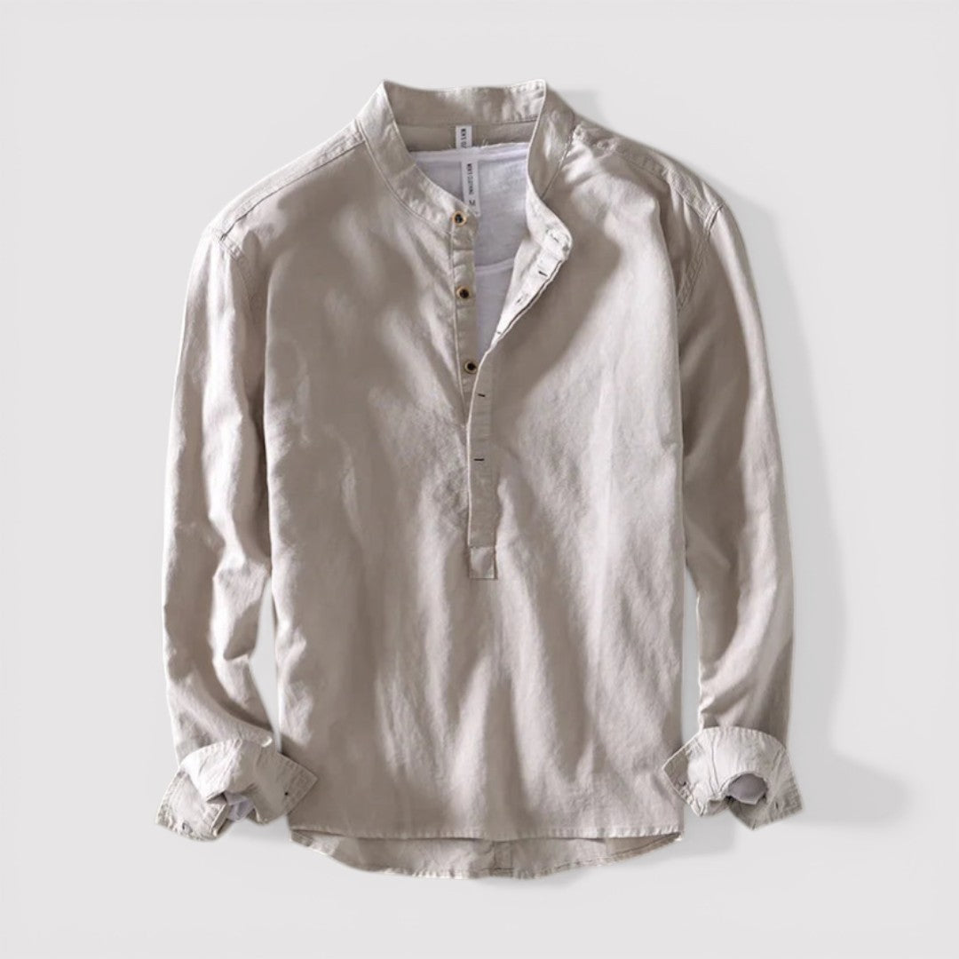 Michael Sydney men's band-collar shirt, front view