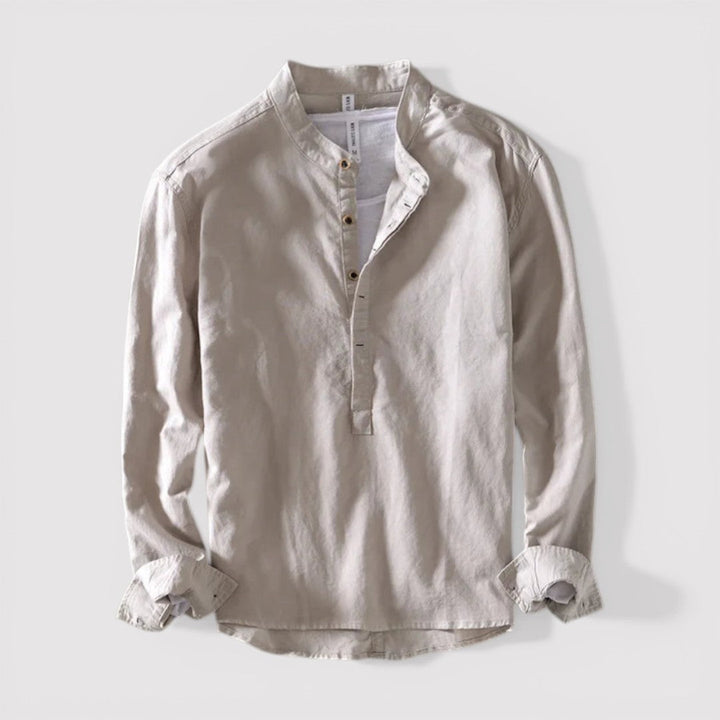 Michael Sydney men's band-collar shirt, front view