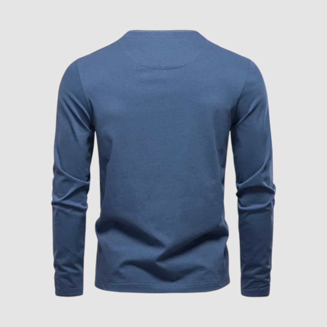 Michael Sydney men's long-sleeve henley top, front view