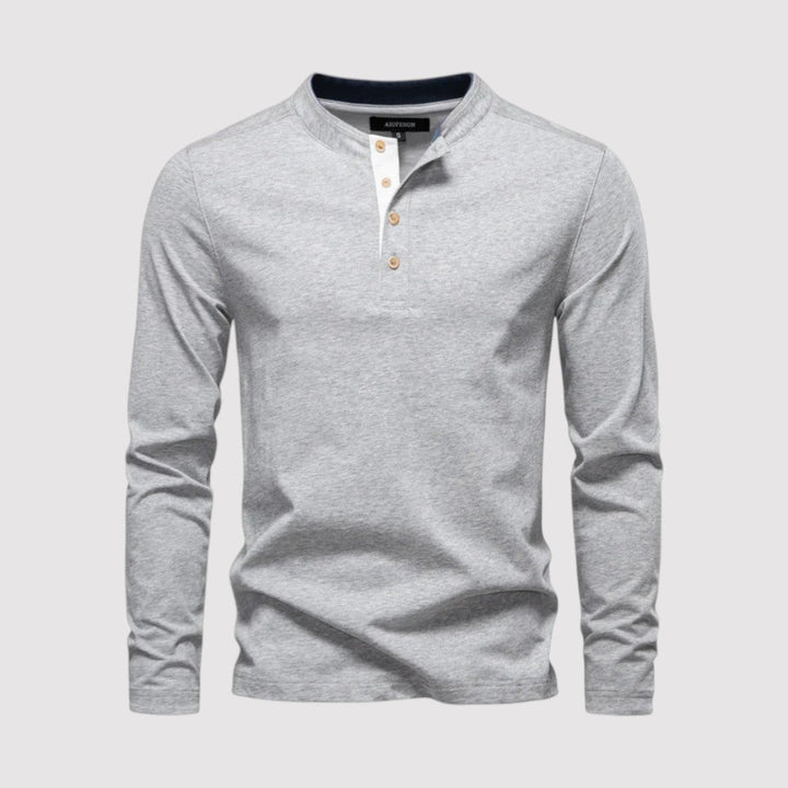 Michael Sydney men's long-sleeve henley top, front view