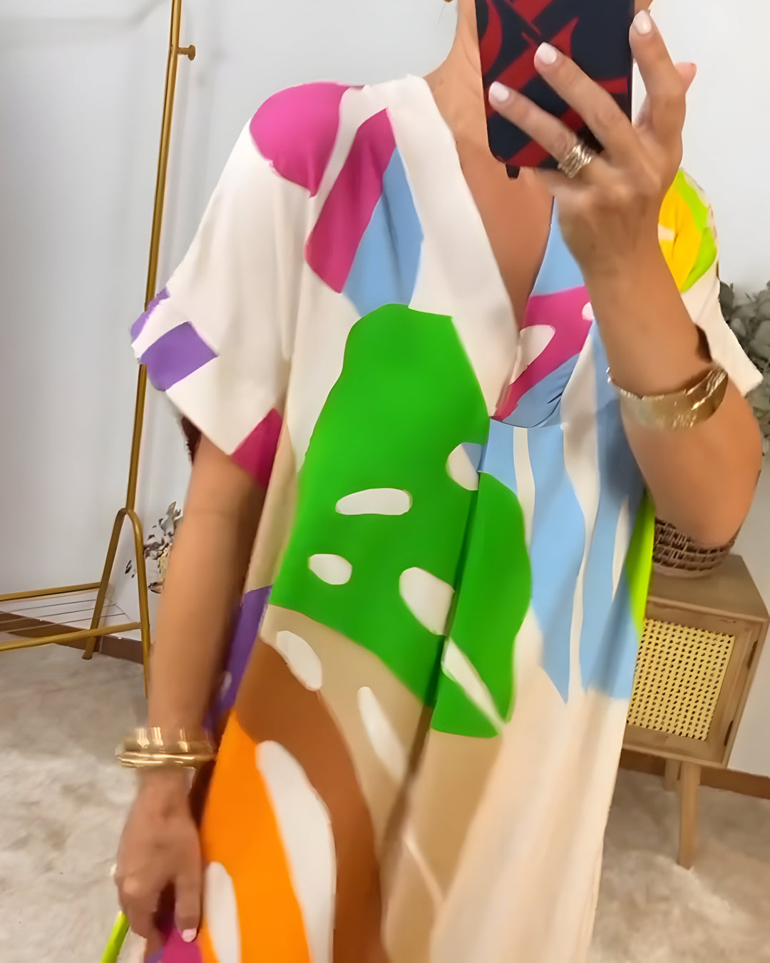 Glenda™ | Abstract Print V-Neck Dress