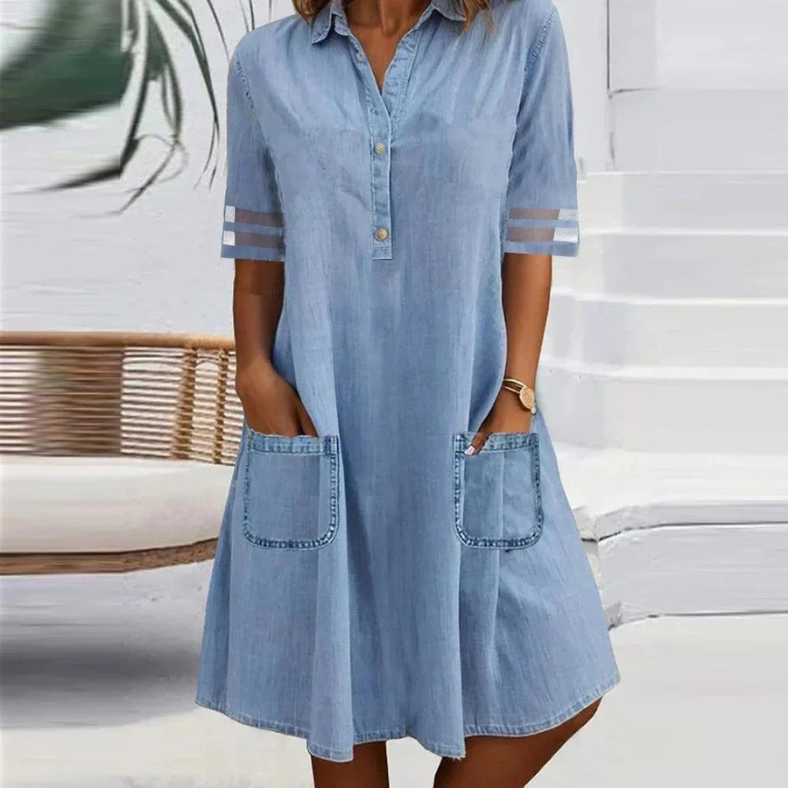 Kathleen™ | Blue Button-Collar Dress
