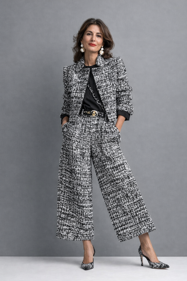 Cathy Textured Jacket & Wide-Leg Pants Set