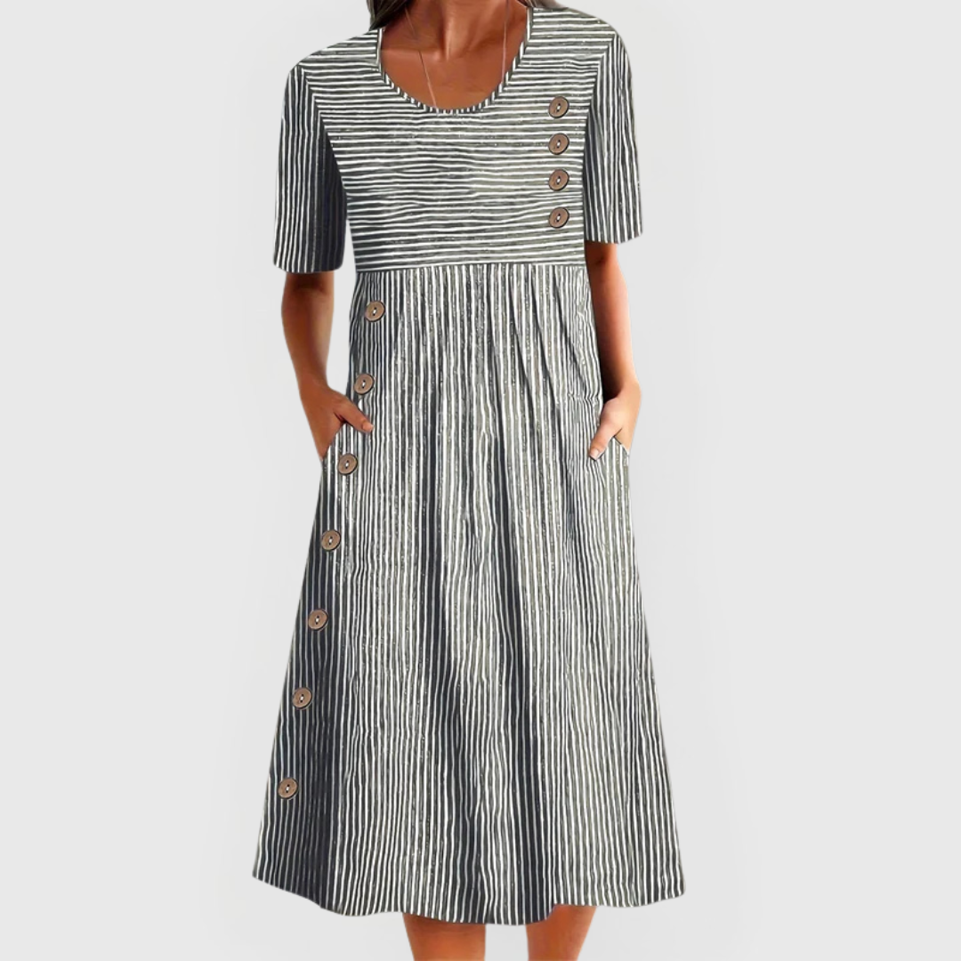 Helen™ | Striped Button Midi Dress