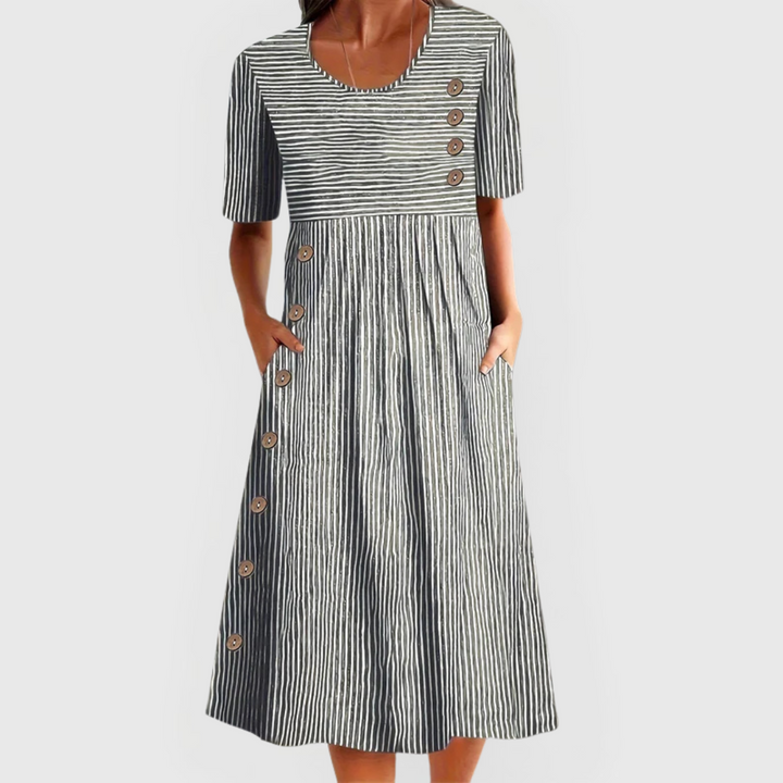 Helen™ | Striped Button Midi Dress