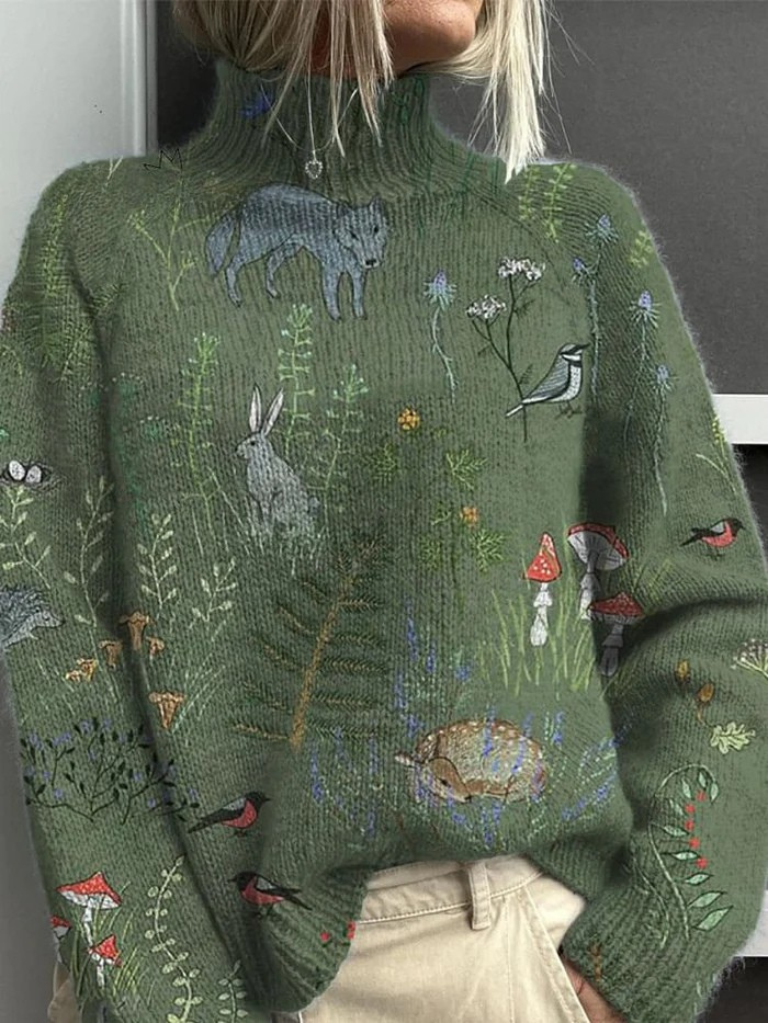 Ramona™ | Woodland Print Roll-Neck Jumper