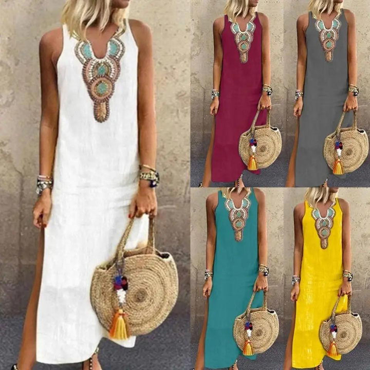 Stacey™ | Embroidered Sleeveless Midi Dress