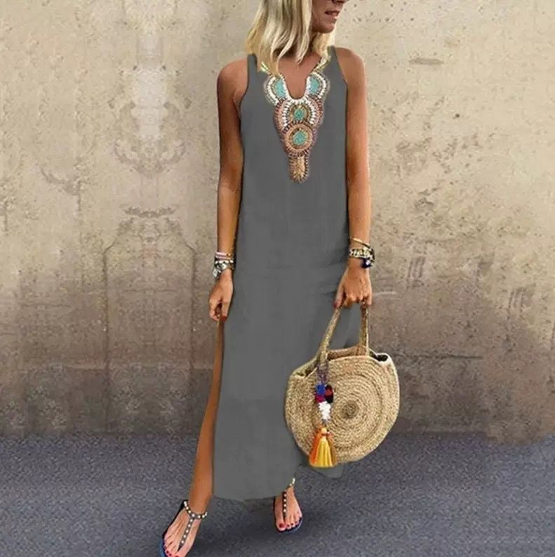 Stacey™ | Embroidered Sleeveless Midi Dress