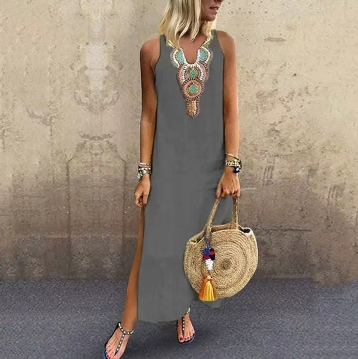 Stacey™ | Embroidered Sleeveless Midi Dress