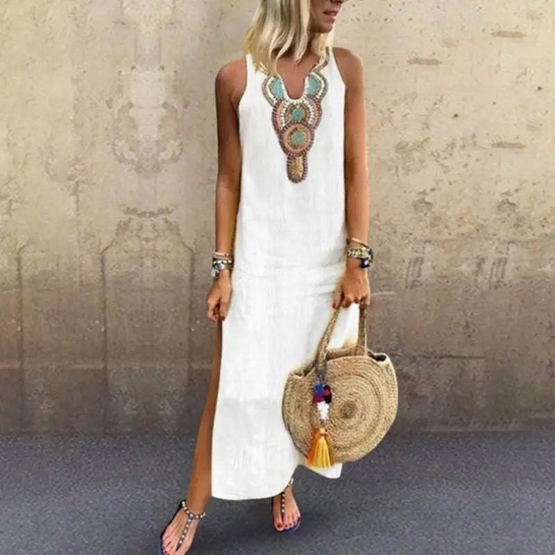 Stacey™ | Embroidered Sleeveless Midi Dress
