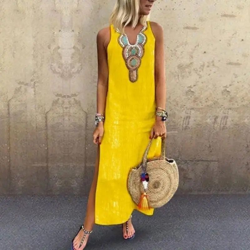 Stacey™ | Embroidered Sleeveless Midi Dress