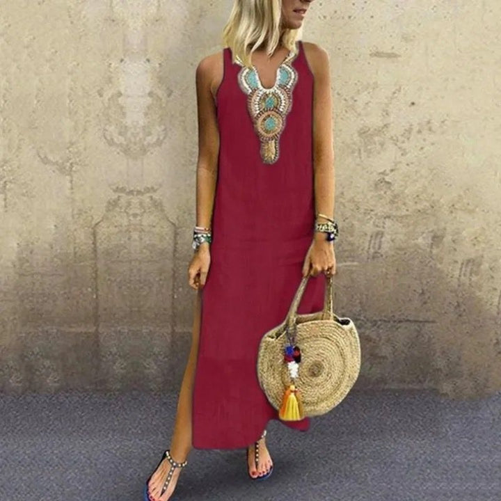 Stacey™ | Embroidered Sleeveless Midi Dress