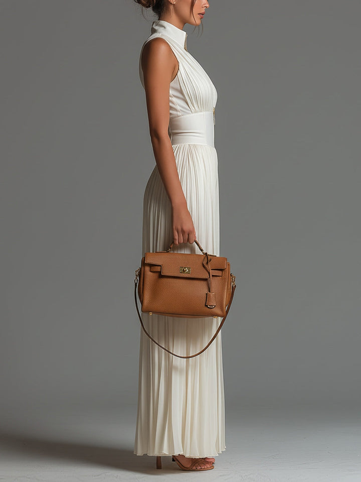 Kerry Pleated Halter Wide-Leg Jumpsuit in Ivory
