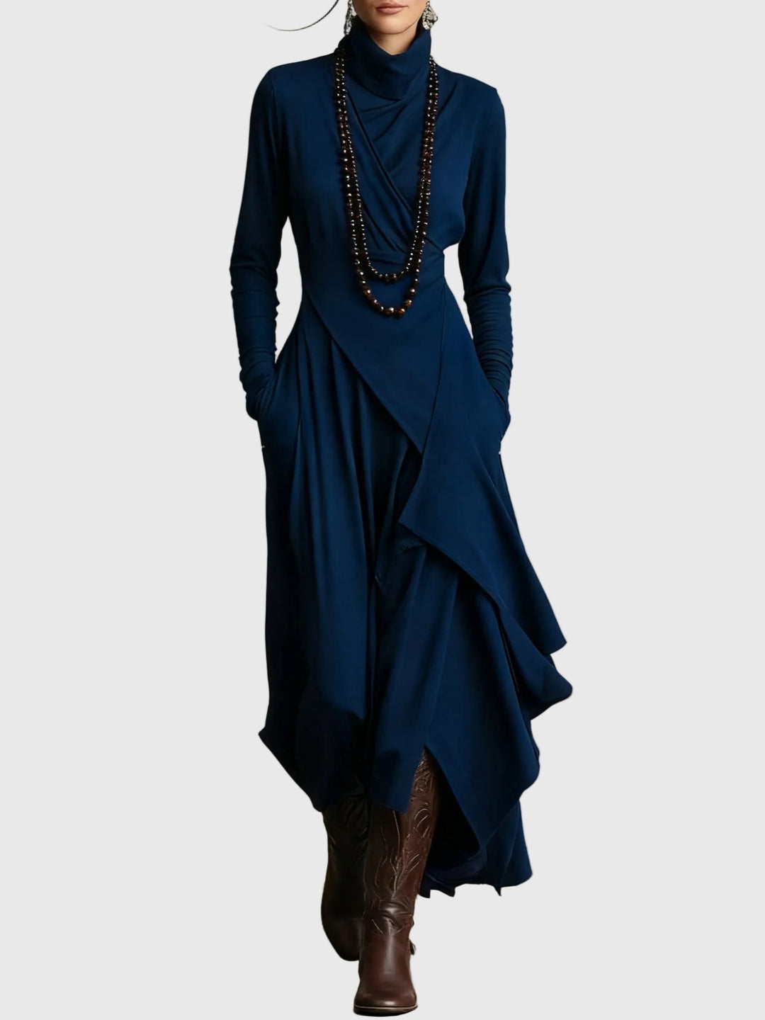 Nancy™ | Draped High-Neck Maxi Dress
