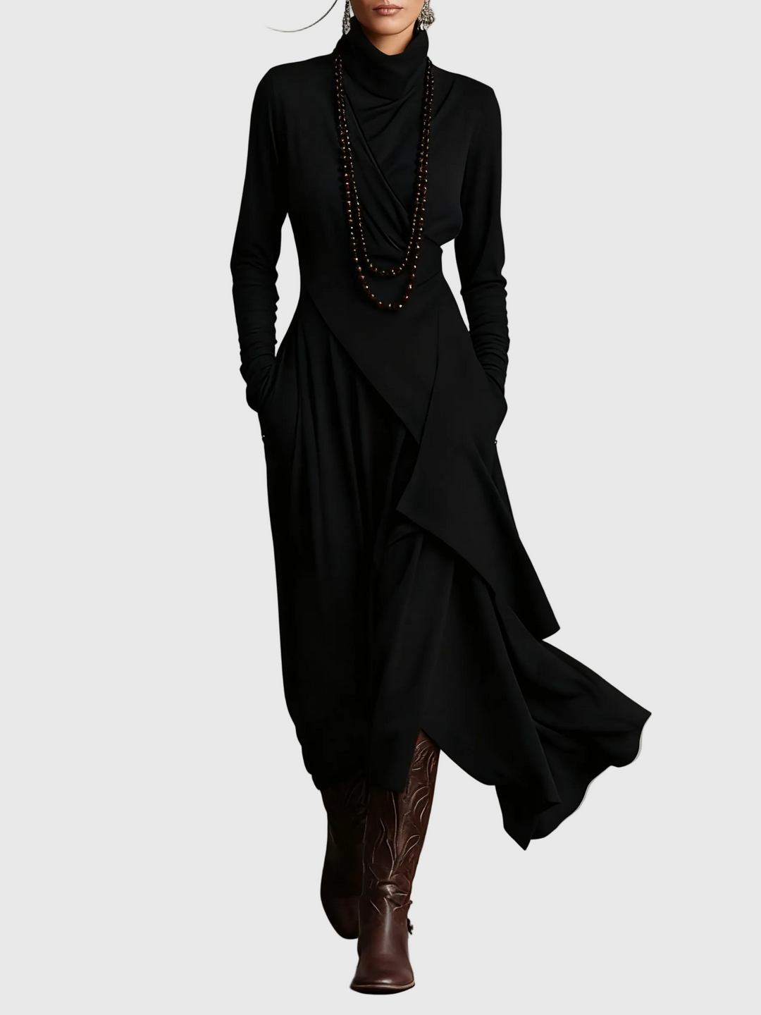 Nancy™ | Draped High-Neck Maxi Dress