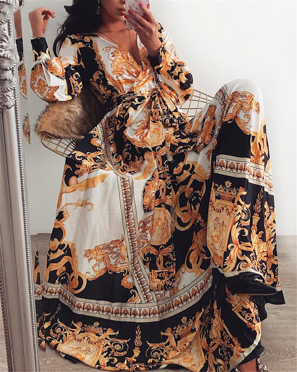 Eileen™ | Vintage Print Maxi Dress
