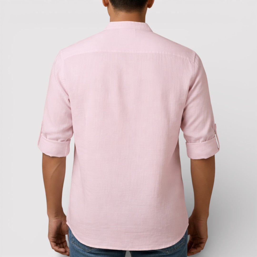 Michael Sydney men's band collar shirt, front view