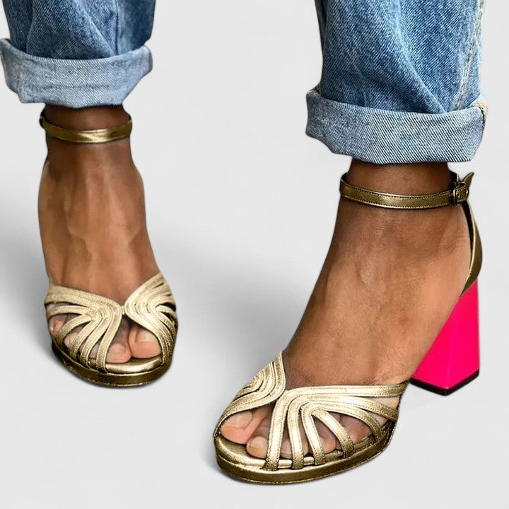 Catherine™ | Gold Ankle-Strap Heels
