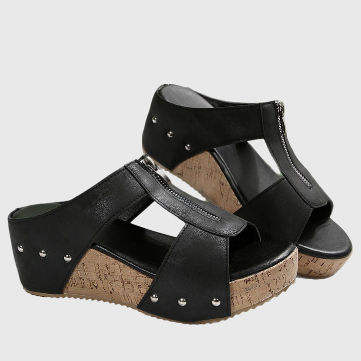 Angela™ | Zip-Front Wedge Mules