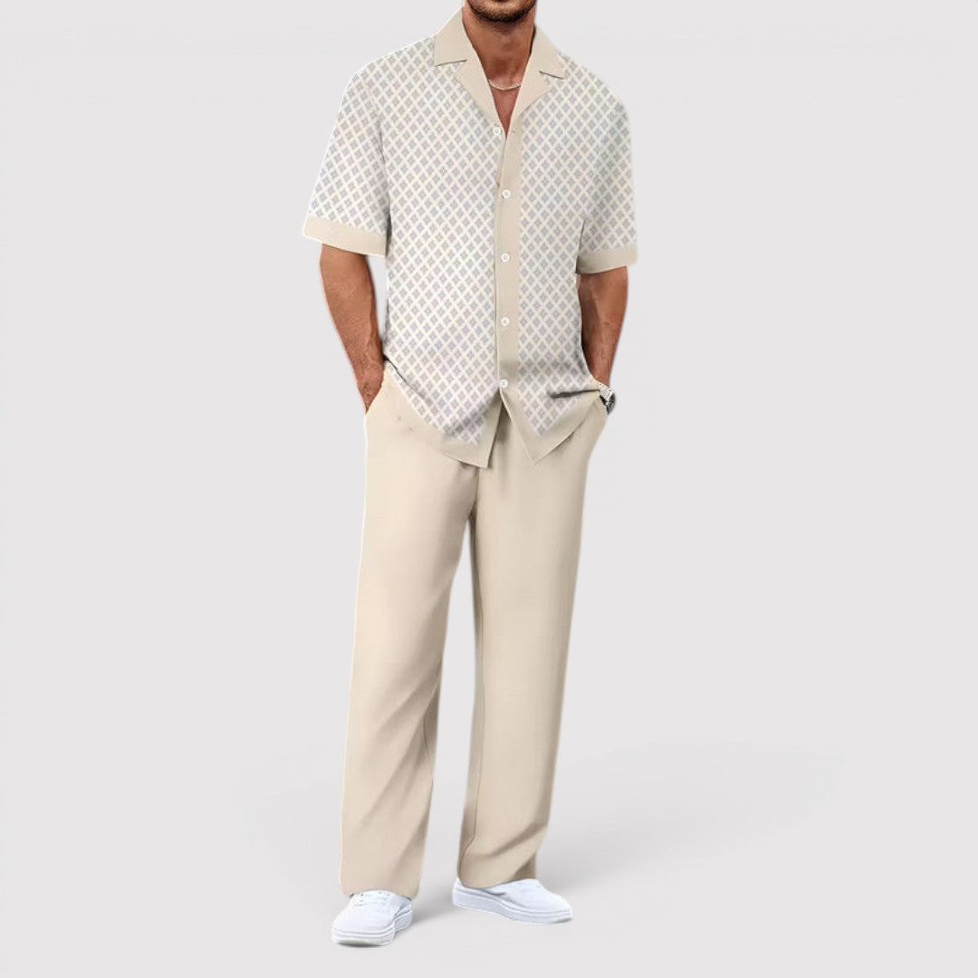 Michael Sydney men's summer set with allover print, front view