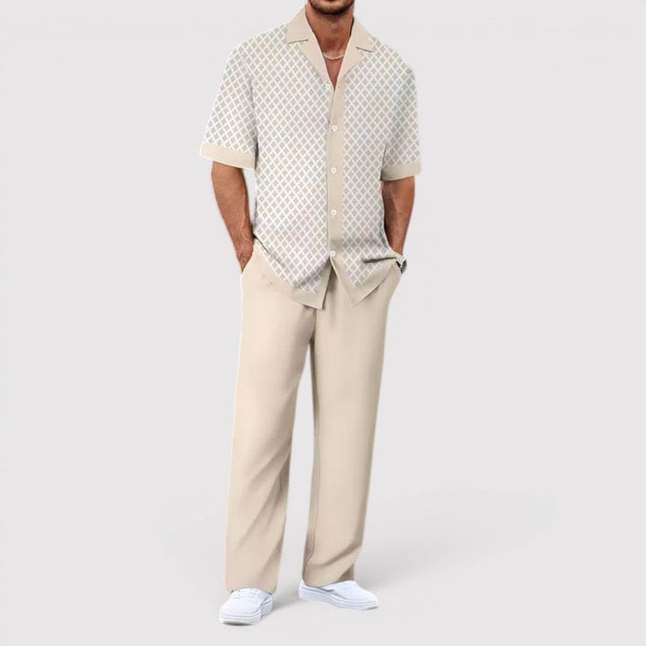 Michael Sydney men's summer set with allover print, front view